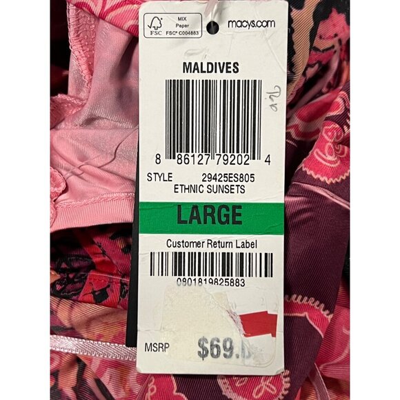 Style Co Dress Women Size Large L Maxi Pink V-Neck Maldives Ehnic Sunsets New - Picture 9 of 9